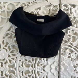 Babaton Off Shoulder Ribbed Knit Crop Top Black Size L Aritzia